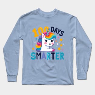 100 days smarter, cute playful unicorn Long Sleeve T-Shirt